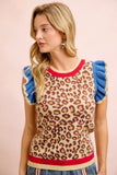 4th Of July Leopard Ruffled Detail Knit Top