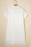 Solid Embroidered Eyelet Collared V-Neck Mini Dress