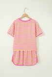 Stripe Contrast Trim Short Sleeve Top & Skirt Set