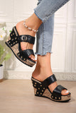 Buckle Studded Wedge Slippers