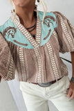 Western Pony Embroidered Gingham Puff Sleeve Blouse