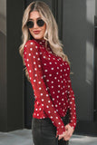Polka Dot Mock Mesh Long Sleeve Top