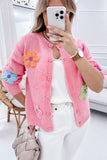 Knitted Floral Pattern Button Up Cardigan