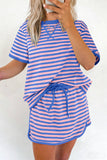 Stripe Contrast Trim Short Sleeve Top & Skirt Set