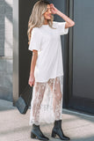 Solid Lace Patchwork Short Sleeve Maxi Dress