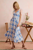 Shell Smocked Bodice Shoulder Tie Lined Midi Dress