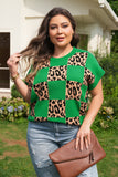 Leopard Checkered Short Sleeve PLUS Sweater