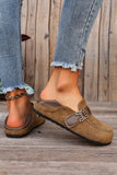 Khaki Faux Suede PU Leather Patchwork Retro Buckle Slip On Shoes