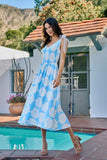 Shell Smocked Bodice Shoulder Tie Lined Midi Dress