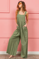 BiBi Ruched Wide Leg Overalls with Pockets