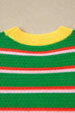 Stripe Colorblock Trim 3/4 Sleeve Sweater Top