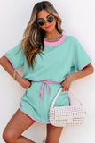 Mint & Pink Shoulder T Shirt Set