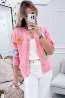 Knitted Floral Pattern Button Up Cardigan