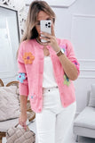 Knitted Floral Pattern Button Up Cardigan