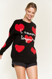 Red Heart Printed Oversized Black Sweater