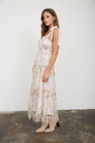 Floral Tie Strap Chiffon Tiered Ruffle Dress.