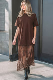 Solid Lace Patchwork Short Sleeve Maxi Dress
