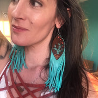 Turquoise Fringe & Cactus Tooled Earrings