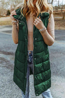 Long Hooded Sleeveless Puffer Vest