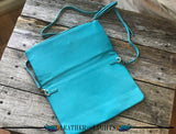Turquoise Leather Fold Over Cross Body Bag