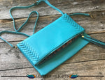 Turquoise Leather Fold Over Cross Body Bag