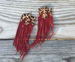 Red Fringe Leopard Earrings