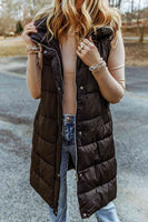 Long Hooded Sleeveless Puffer Vest