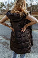 Long Hooded Sleeveless Puffer Vest