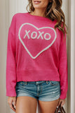 XOXO Heart Round Neck Dropped Shoulder Sweater